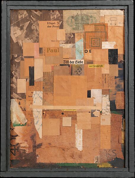 Plan of Love, Kurt Schwitters  German, Cut and torn pasted papers, cellophane, tempera, nails, fabric, ink, and graphite, mounted on illustration and fiber boards, with artist-made wood frame