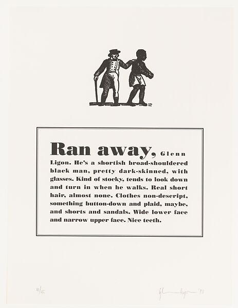 Runaways, Glenn Ligon (American, born New York, New York, 1960), Portfolio of ten lithographs