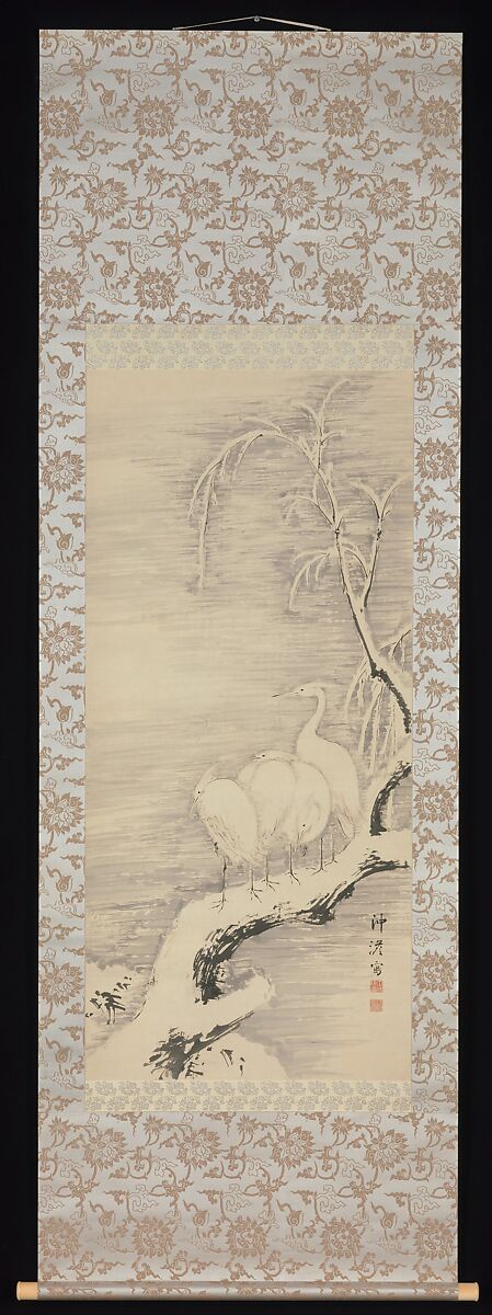 Herons in the Snow, Nakabayashi Chikutō (Japanese, 1776–1853), Hanging scroll; ink on paper, Japan