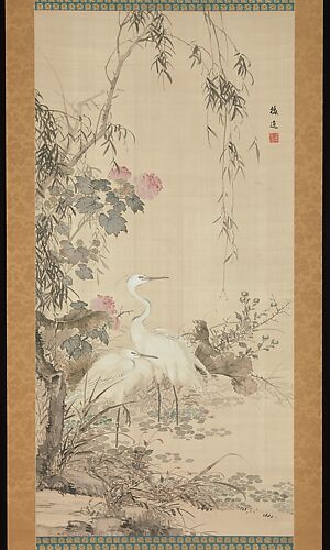 Egrets, Peonies, and Willows