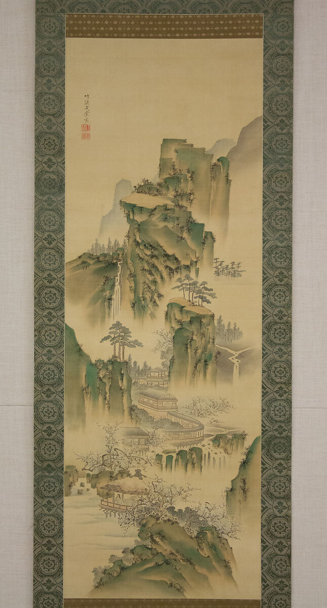 Landscape, Nakabayashi Chikkei (Japanese, 1816–1867), Hanging scroll; ink and color on silk, Japan 