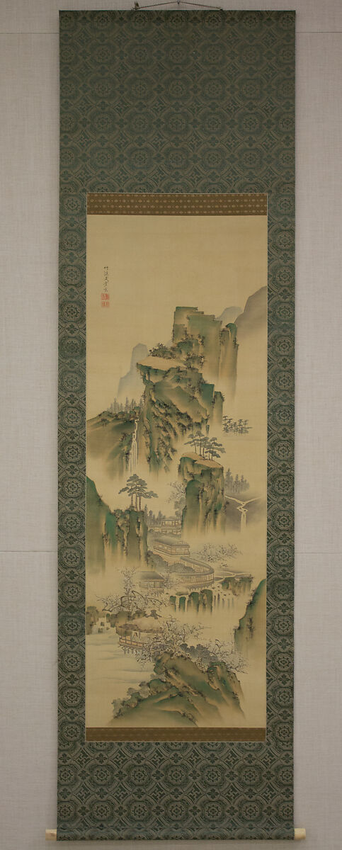 Landscape, Nakabayashi Chikkei (Japanese, 1816–1867), Hanging scroll; ink and color on silk, Japan
