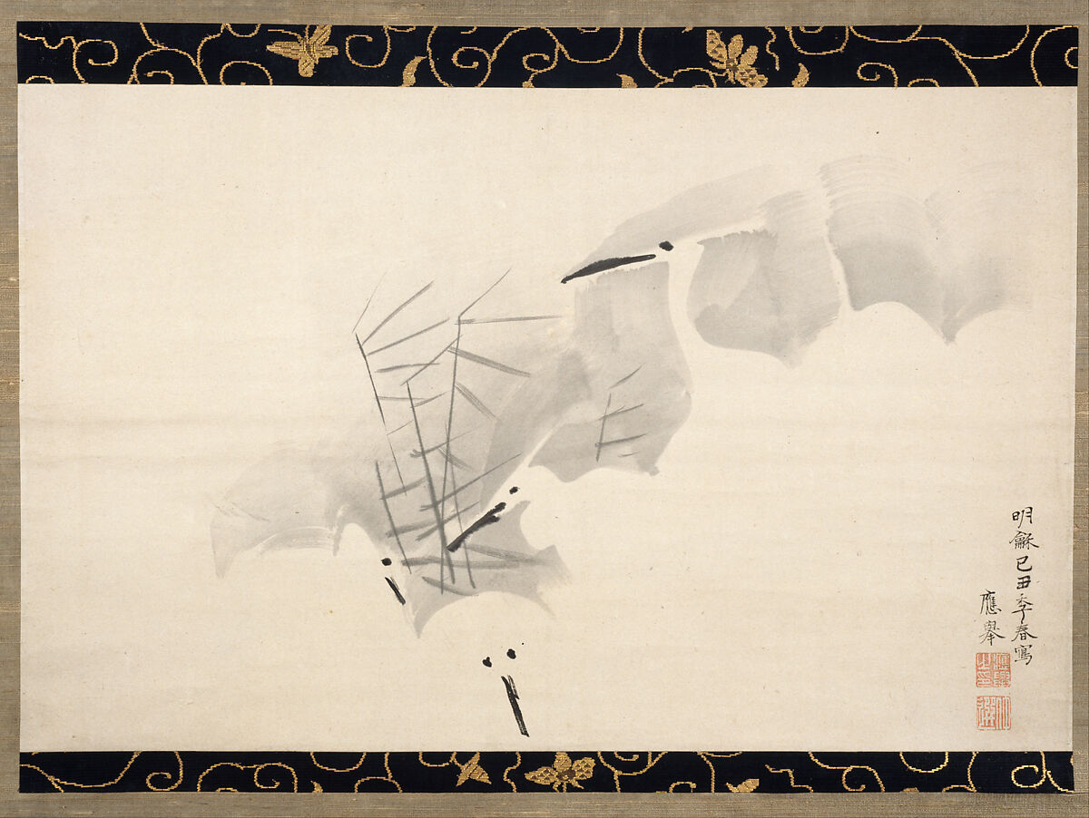 White Herons, Maruyama Ōkyo 円山応挙 (Japanese, 1733–1795), Hanging scroll; ink on paper, Japan 
