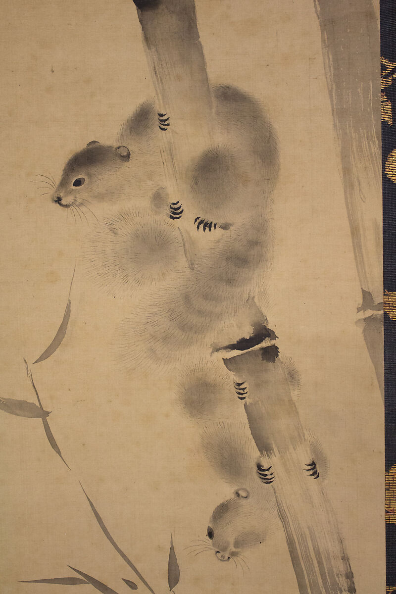 Squirrels on Bamboo and Rock, Mochizuki Gyokusen 望月玉川 (Japanese, 1794–1852), Hanging scroll; ink on silk, Japan