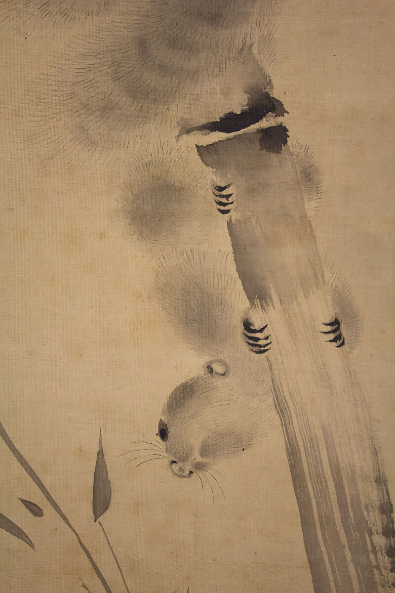 Squirrels on Bamboo and Rock, Mochizuki Gyokusen 望月玉川 (Japanese, 1794–1852), Hanging scroll; ink on silk, Japan