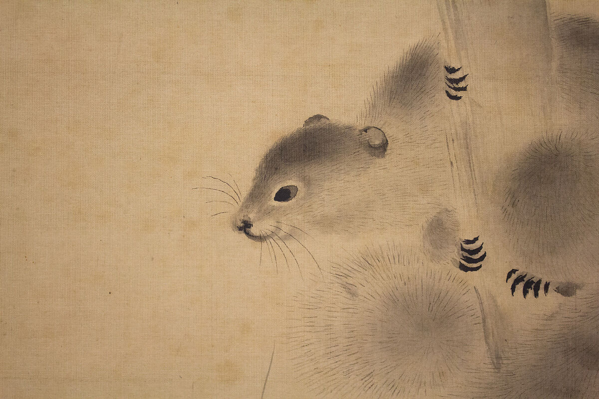Squirrels on Bamboo and Rock, Mochizuki Gyokusen 望月玉川 (Japanese, 1794–1852), Hanging scroll; ink on silk, Japan