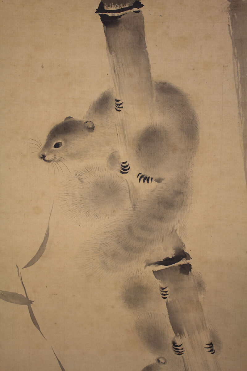 Squirrels on Bamboo and Rock, Mochizuki Gyokusen 望月玉川 (Japanese, 1794–1852), Hanging scroll; ink on silk, Japan