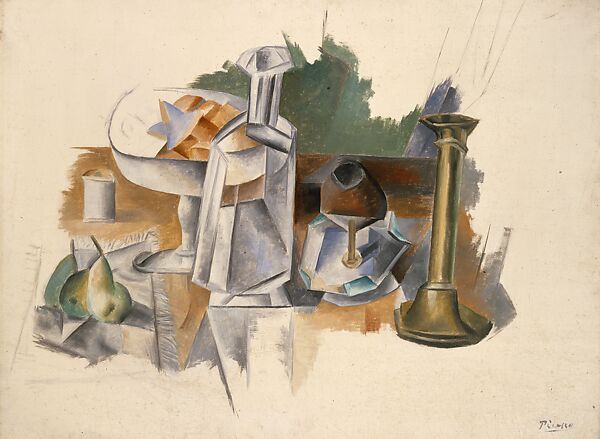 Carafe and Candlestick, Pablo Picasso (Spanish, Malaga 1881–1973 Mougins, France), Oil on canvas 