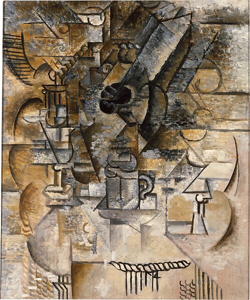 Pedestal Table, Glasses, Cups, Mandolin, Pablo Picasso (Spanish, Malaga 1881–1973 Mougins, France), Oil on canvas 