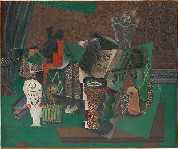 Playing Cards, Glasses, Bottle of Rum: "Vive la France", Pablo Picasso  Spanish, Oil and sand on canvas