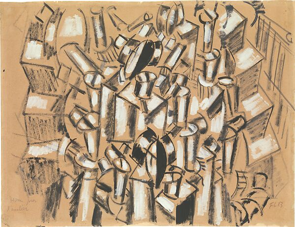 Drawing for "The Staircase", Fernand Léger (French, Argentan 1881–1955 Gif-sur-Yvette), Gouache and oil on tan wove paper 