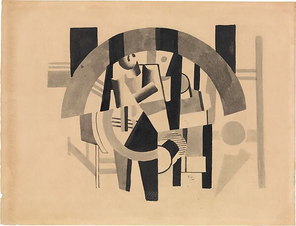 Study for "The Aviator", Fernand Léger (French, Argentan 1881–1955 Gif-sur-Yvette), Graphite, ink, and watercolor on tan wove paper 