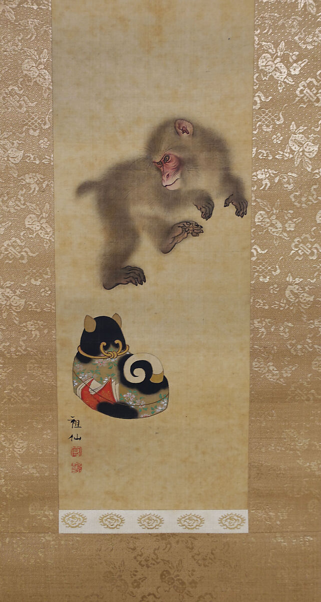 Monkeys at Play, Mori Sosen (Japanese, 1747–1821), Diptych of hanging scrolls; ink and color on silk, Japan