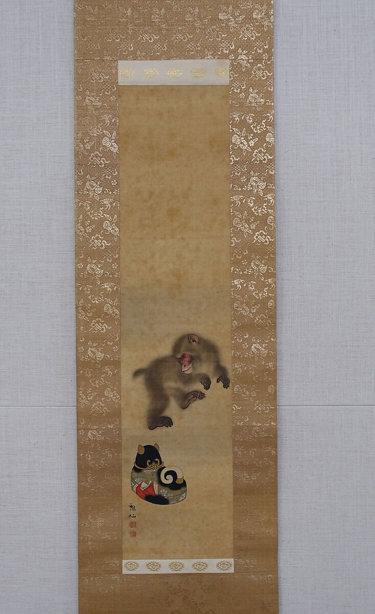 Monkeys at Play, Mori Sosen (Japanese, 1747–1821), Diptych of hanging scrolls; ink and color on silk, Japan