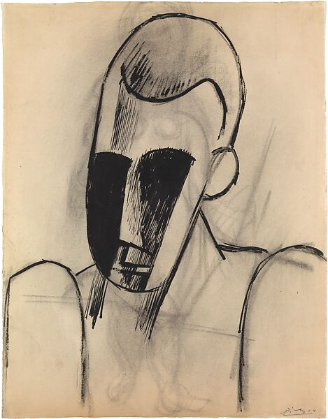 Head of a Man, Pablo Picasso (Spanish, Malaga 1881–1973 Mougins, France), Ink and charcoal on white laid paper 