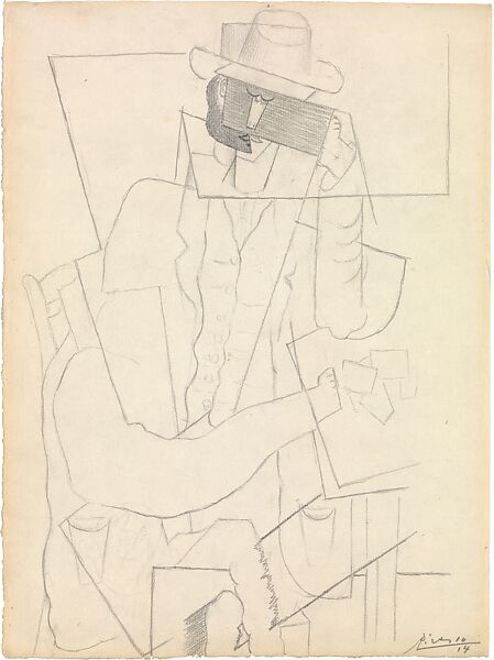Man Leaning on a Table with Playing Cards, Pablo Picasso  Spanish, Graphite on off-white laid paper