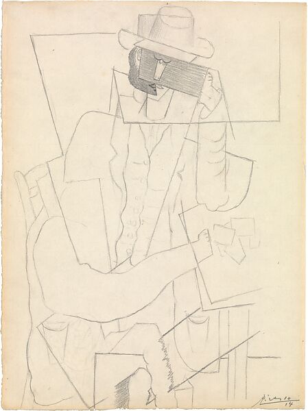 Man Leaning on a Table with Playing Cards, Pablo Picasso (Spanish, Malaga 1881–1973 Mougins, France), Graphite on off-white laid paper 