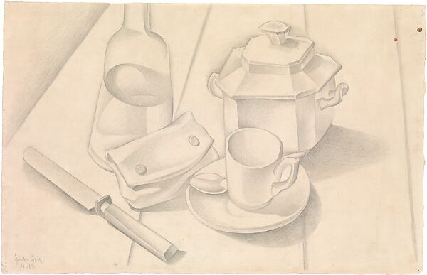 Still Life (The Tobacco Pouch), Juan Gris (Spanish, Madrid 1887–1927 Boulogne-sur-Seine), Graphite on off-white laid paper 