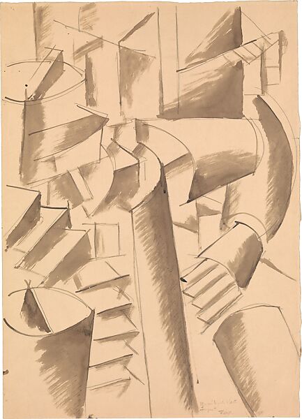 Drawing for "The Card Game", Fernand Léger  French, Graphite and ink on off-white wove paper; subsequently mounted to paperboard