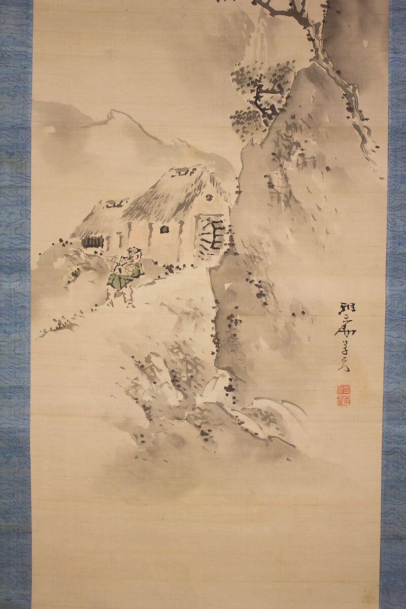 Watermill in the Mountains, Attributed to Kishi Ganryo (1798–1852), Hanging scroll; ink and color on silk, Japan