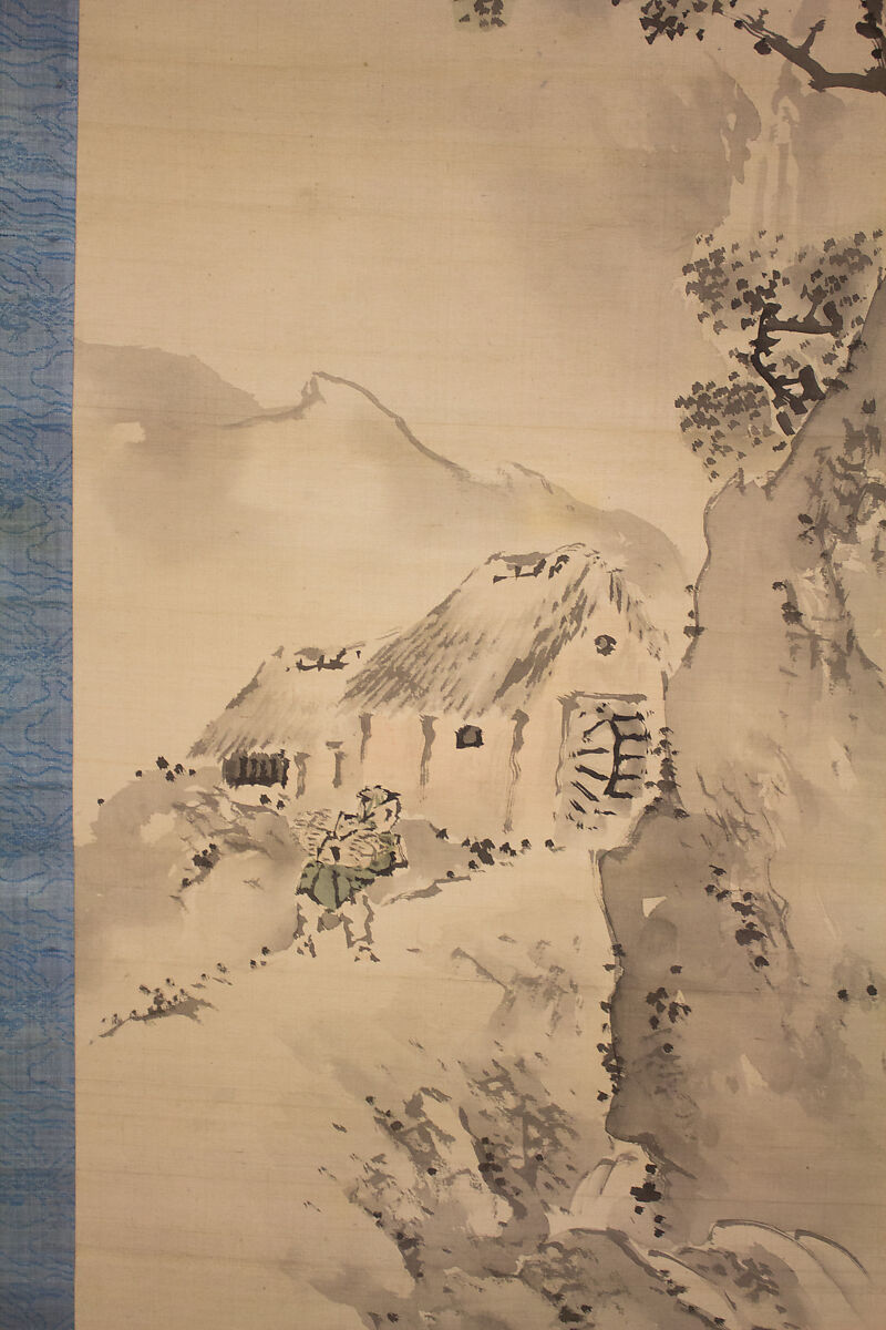 Watermill in the Mountains, Attributed to Kishi Ganryo (1798–1852), Hanging scroll; ink and color on silk, Japan