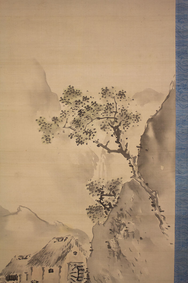 Watermill in the Mountains, Attributed to Kishi Ganryo (1798–1852), Hanging scroll; ink and color on silk, Japan