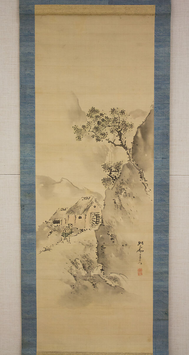 Watermill in the Mountains, Attributed to Kishi Ganryo (1798–1852), Hanging scroll; ink and color on silk, Japan 