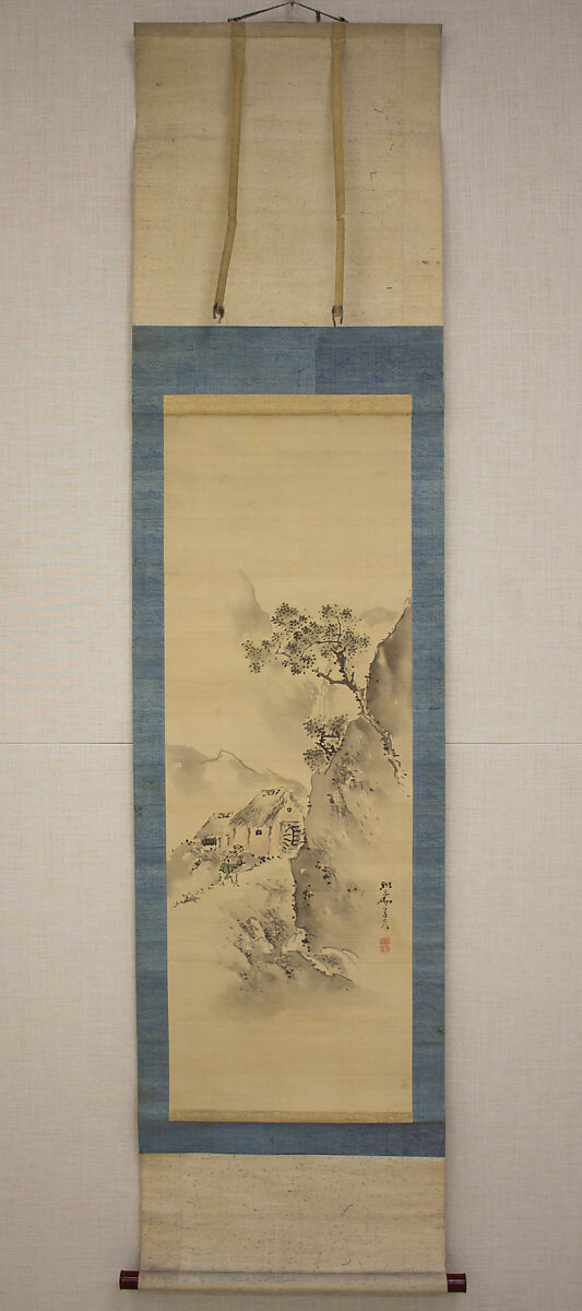 Watermill in the Mountains, Attributed to Kishi Ganryo (1798–1852), Hanging scroll; ink and color on silk, Japan
