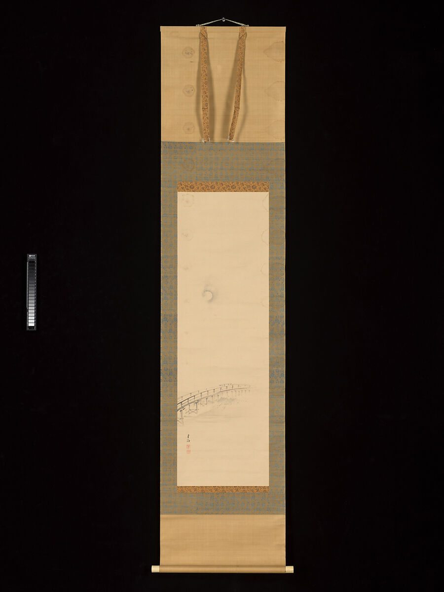 Uji Bridge in the Moonlight, Attributed to Gantoku (Japanese, 1805–1859), Hanging scroll; ink on paper, Japan