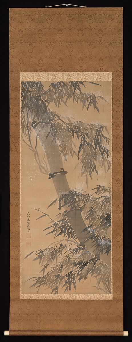 Bamboo in Snow, Painting by Dapeng Zhengkun (Taihō Shōkon) (Chinese, 1691–1774), Pair of hanging scrolls; ink on silk, Japan
