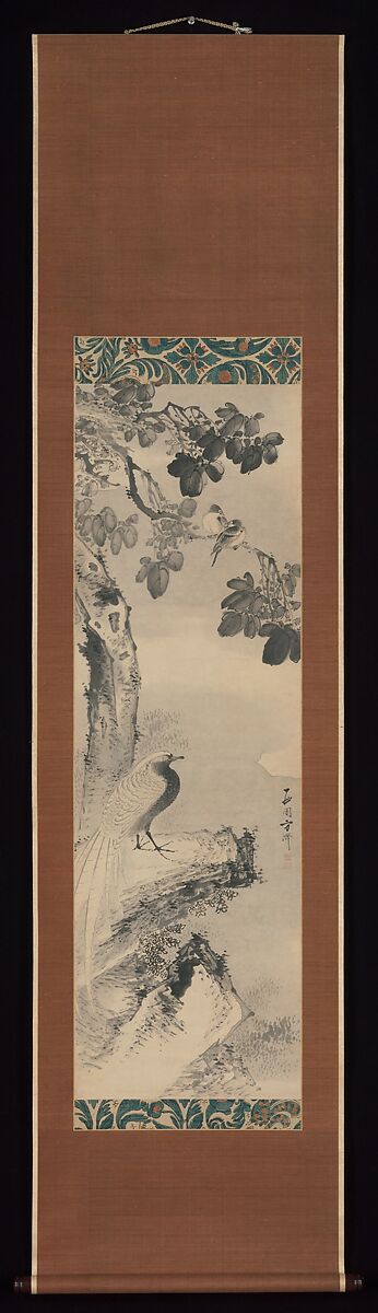 Pheasant beneath Paulownia Tree, Saien Hōsai (Xiyua Fangqi) (1736?–?1795), Hanging scroll; ink on paper, Japan