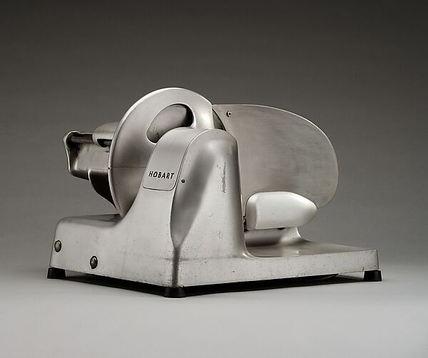 "Streamliner" Meat slicer, Egmont Hegel Arens (American, Cleveland, Ohio 1887–1966 New York), Aluminum, steel, plastic (styrene plastic with dimethyl phthalate), paper and organic rests