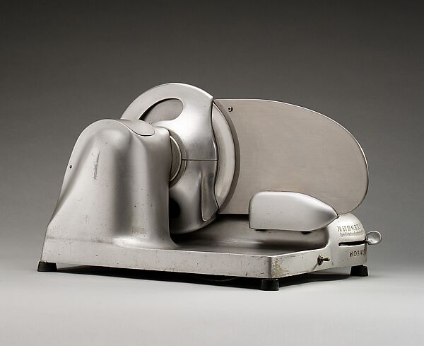 "Streamliner" Meat slicer, Egmont Hegel Arens (American, Cleveland, Ohio 1887–1966 New York), Aluminum, steel, rubber, paper and organic rests 