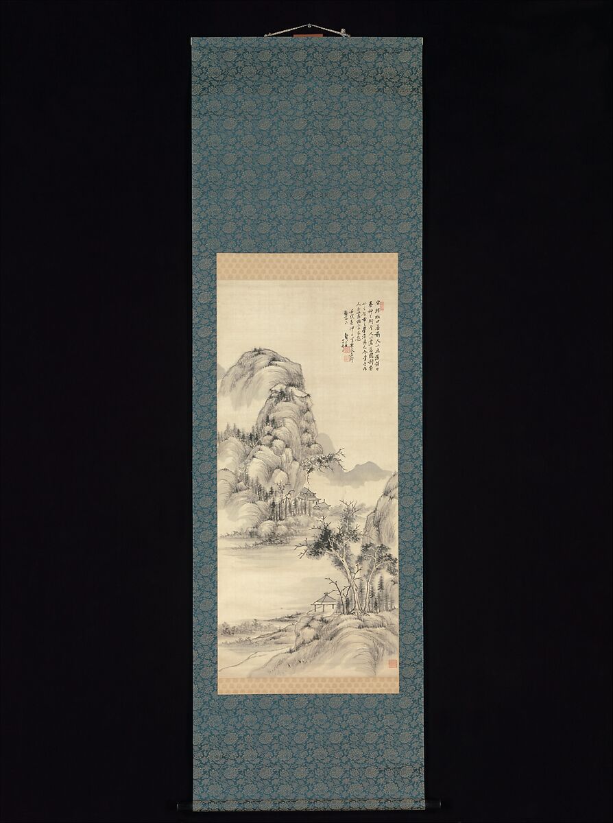 Autumn Landscape, Hidaka Tetsuo (1791–1875), Hanging scroll; ink on satin, Japan 