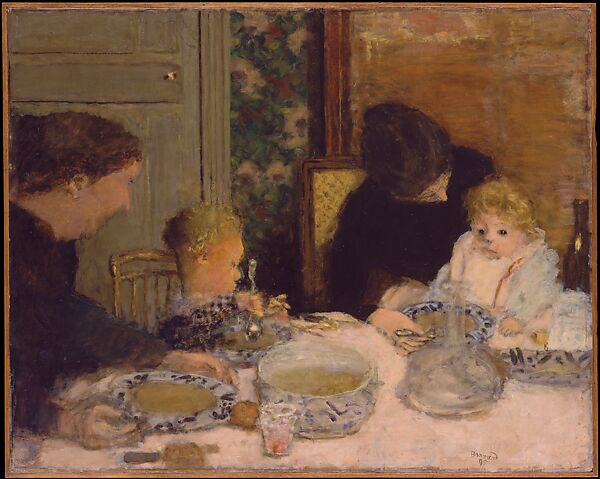 The Children's Meal, Pierre Bonnard (French, Fontenay-aux-Roses 1867–1947 Le Cannet), Oil on paperboard, mounted on wood panel 