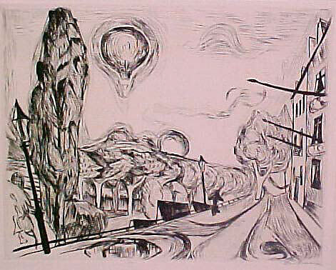 Landscape with a Balloon, from the portfolio ¦Faces¦, Max Beckmann (German, Leipzig 1884–1950 New York), Drypoint 