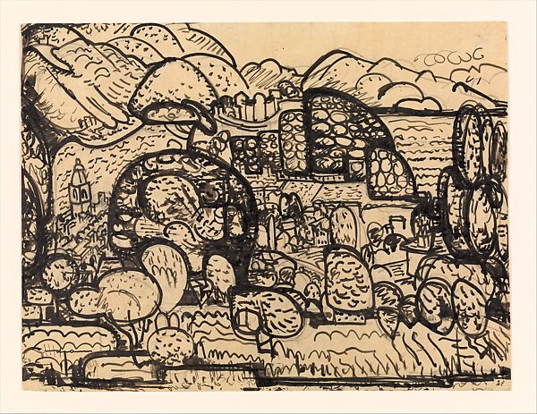 Untitled (St. Tropez), Hans Hofmann (American (born Germany), Wessenburg 1880–1966 New York), Ink and graphite on parchment, mounted on paper 