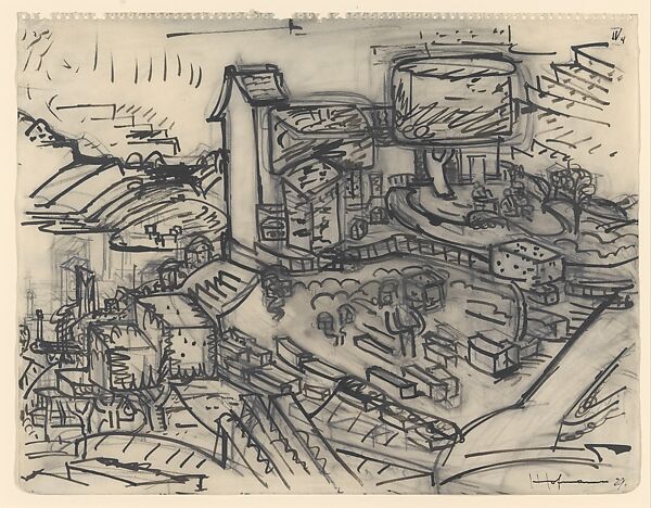 St. Tropez (seen from St. Raphael Mountains), Hans Hofmann (American (born Germany), Wessenburg 1880–1966 New York), Brush and black ink and graphite on paper 