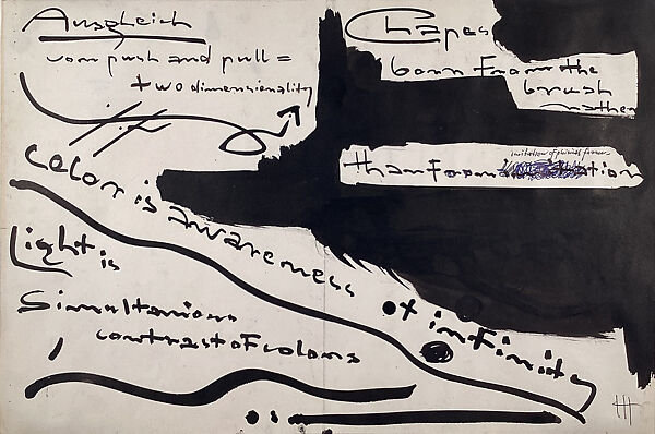 Page of Text, Hans Hofmann (American (born Germany), Wessenburg 1880–1966 New York), Brush and black ink and blue and black ballpoint pen with graphite on paper 