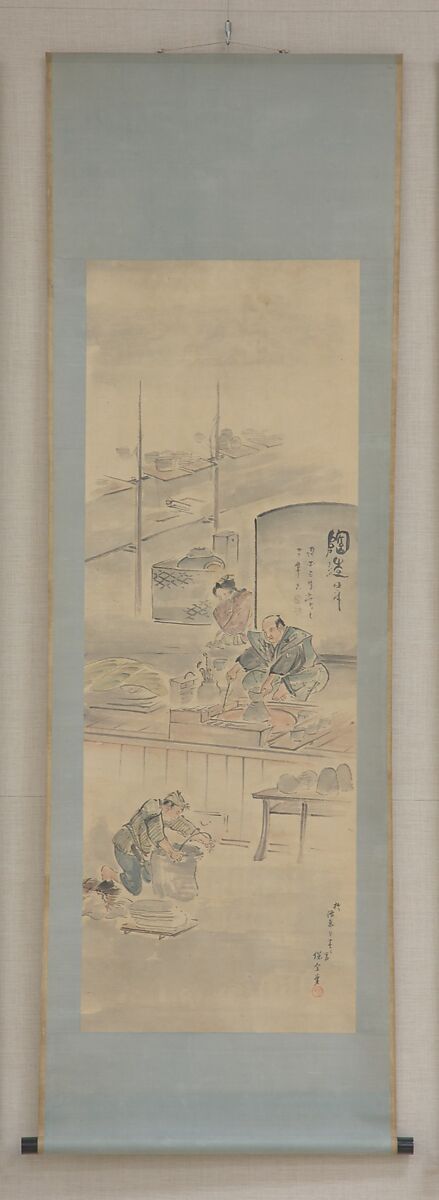 Making Ceramics, Eiraku Hozen (Japanese, 1795–1854), Hanging scroll; ink and color on paper, Japan