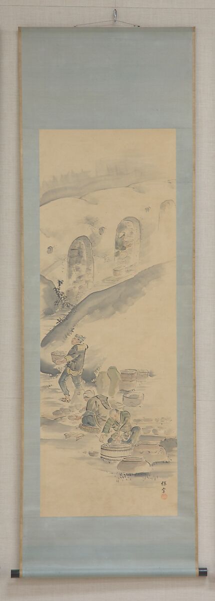 Making Ceramics, Eiraku Hozen (Japanese, 1795–1854), Hanging scroll; ink and color on paper, Japan