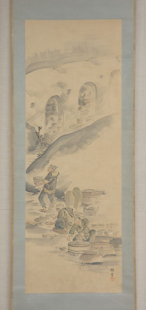 Making Ceramics, Eiraku Hozen (Japanese, 1795–1854), Hanging scroll; ink and color on paper, Japan 