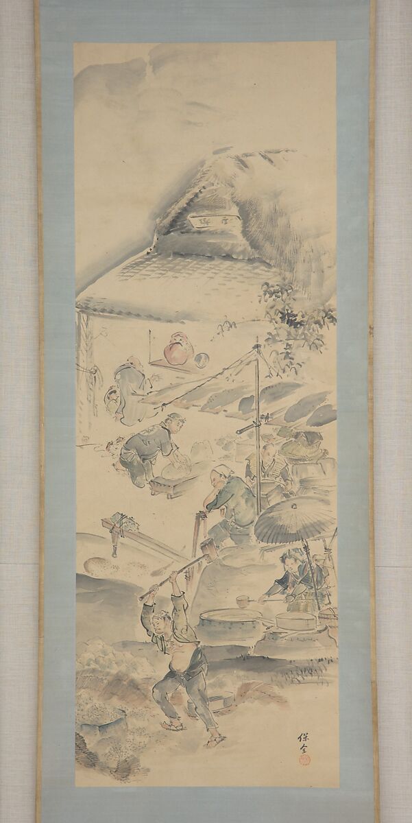 Making Ceramics, Eiraku Hozen (Japanese, 1795–1854), Hanging scroll; ink and color on paper, Japan 