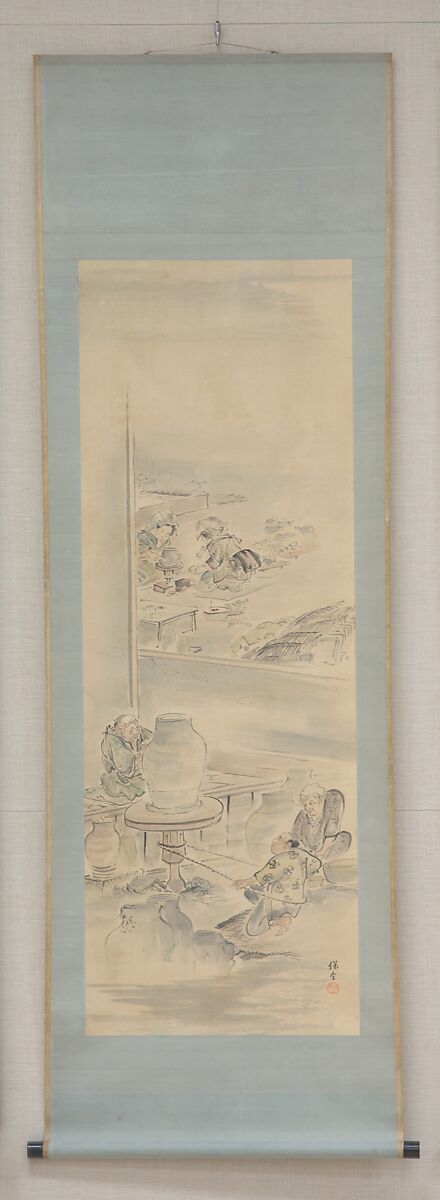 Making Ceramics, Eiraku Hozen (Japanese, 1795–1854), Hanging scroll; ink and color on paper, Japan