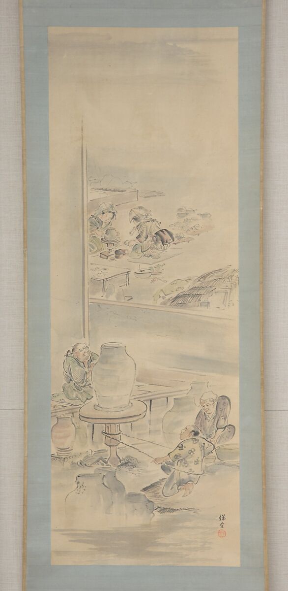 Making Ceramics, Eiraku Hozen (Japanese, 1795–1854), Hanging scroll; ink and color on paper, Japan 