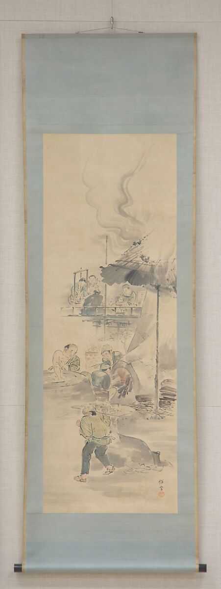 Making Ceramics, Eiraku Hozen (Japanese, 1795–1854), Hanging scroll; ink and color on paper, Japan