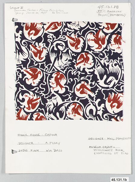Piece, Andre Flory (active ca. 1944), Bemberg rayon, printed, American 
