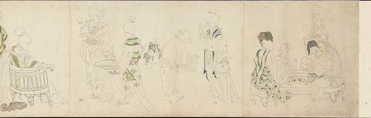 In the Palace, Unidentified artist  , 20th century, Handscroll; ink and color on paper, Japan