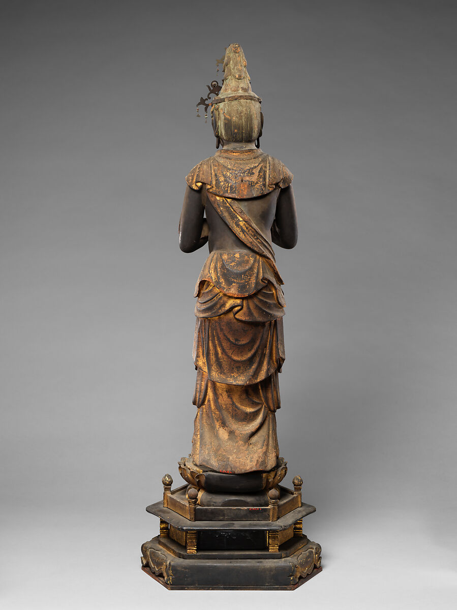 Attendant Bodhisattva Seishi, Wood with lacquer, gold paint, gold leaf, and inlaid crystal, Japan
