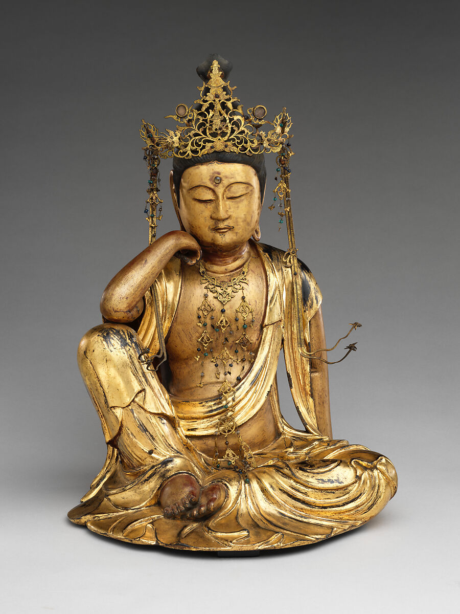 Nyoirin Kannon, Wood with gold, gold leaf, lacquer,and crystal inlay, Japan 